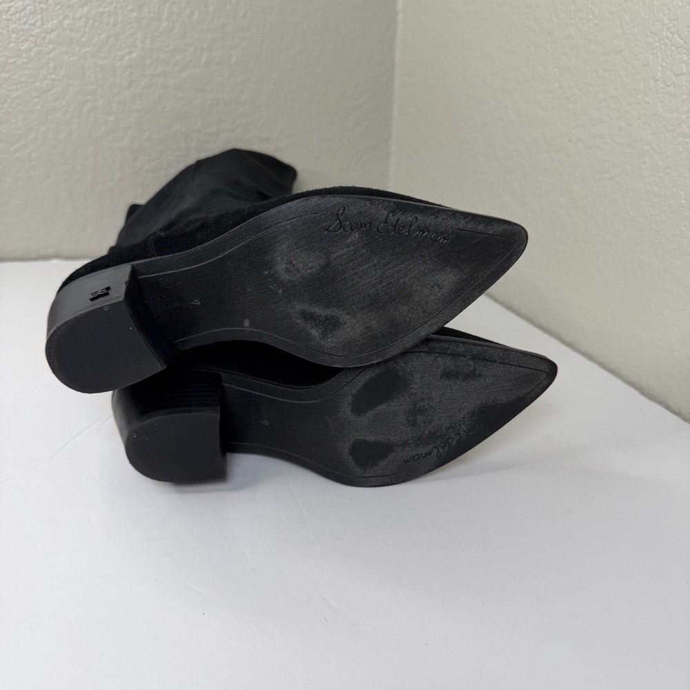 Sam Edelman Women’s Black Suede Knee High Rowena Stacked Heel Boots Size 7M - Picture 10 of 12